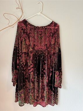 Free People Mirror Mirror Velvet Dress Burnout Baby Doll Paisley Size L